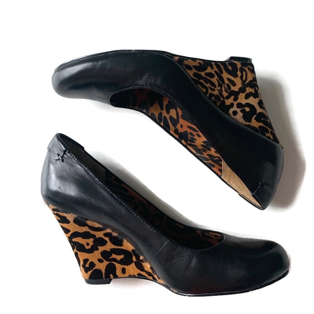 Nine West Black Wedges with Cheetah Faux Fur